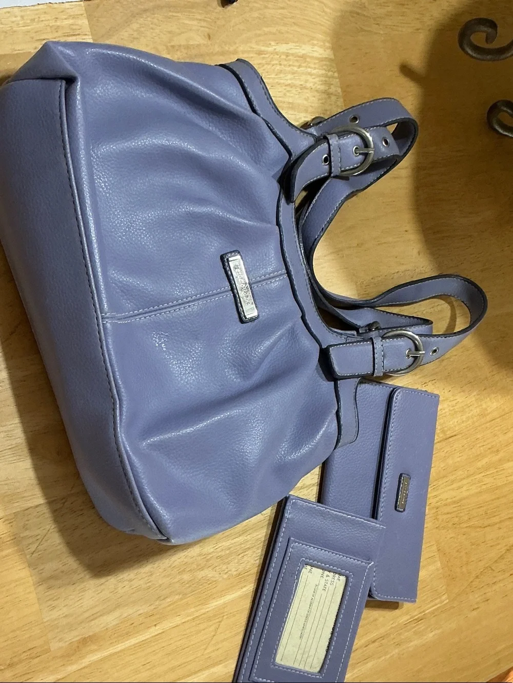 Lavender Leather Shoulder Bag with Matching Wallet Set